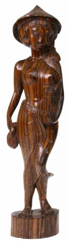 Coromandel sculptuur: staande vrouw met fruitmand, Bali -48 cm-