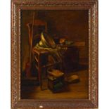 Abraham Wouterson (1893-1958), stilleven met stoel en klompen, olieverf op doek - 50 x 38 cm.,