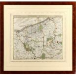 Handgekleurde gravure in lijst, landkaart omgeving Duynkercke -76 x 79 cm-