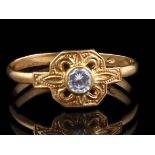 14kt gouden ring met zirkonia in opengewerkte zetting - ringmaat 55 mm -