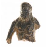 A bronze ancient bust of a man, broken and arm missing, but attractive style with nice smooth patina