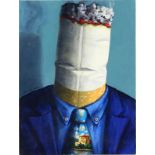 Demiak (1967), portret van een man met brandende sigaret als hoofd, olieverf op board, gesigneerd en