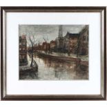 Naar Breitner: Amsterdamse gracht, aquarel -40 x 48 cm-