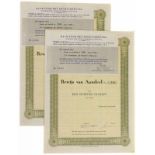 Negen aandelen van fl. 1000,= N.V. de Houtindustrie 'De Driehoek', Wildervank 1946