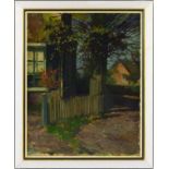 Willem Eickelberg (1845-1920), doorkijk tussen twee huizen, olieverf op doek, gesigneerd -50,5 x 40,