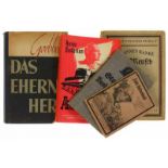 WOI-WOII, vijfmaal boeken, waarbij twee liedboeken en beschadigd boek 'Das Eherne Herz' door