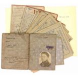 WOII, kavel papierwerk bestaande uit circa 10 stamkaarten, tweemaal persoonsbewijs en oningevulde