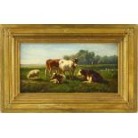 Hendrick Savry (1823-1907), landschap met vee, olieverf op doek, gesigneerd l.o. en verso -16,5 x 32