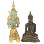 Twee bronzen Boeddha's -18 en 13 cm hoog-