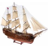 Deels houten model van een volgetuigd 18e eeuws Brits oorlogsschip, mogelijk de HMS Victory