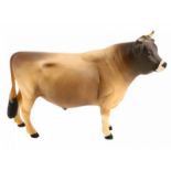 Porseleinen beeld: Jersey Bull, 'Dunsley Coy Boy', model 1422 mat, gemerkt Beswick -11,9 cm hoog-