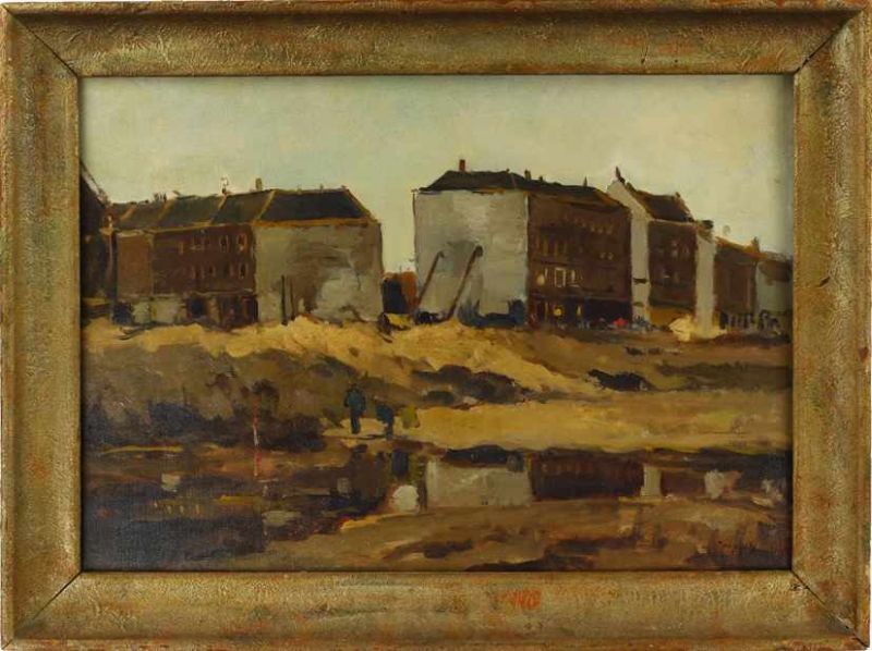 Jaap Sax (1899-1967), 'Bouwput Amsterdam', olieverf op doek -50 x 71 cm-