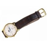 Doublé quartz herenpolshorloge, Junghans, aan bruine lederen band - diameter 38 mm -