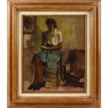 Jean-Joseph Hoslet (1899-1981), lezende vrouw in interieur, olieverf op doek, gesigneerd r.o.,