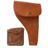 Pattern 39 lederen revolverholster en patroontasje voor officieren, met makersmarkering, 1941