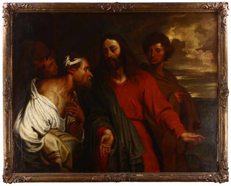 Jezus en de lamme, olieverf op doek, naar Anthoon van Dyck, gedoubleerd, origineel in 'Royal