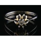 18kt witgouden solitairring met een briljant geslepen diamant - ringmaat 53 mm -