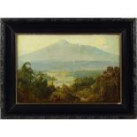 Surjosubroto Abdullah (1878-1941), Indonesisch landschap met vulkaan op de achtergrond, olieverf