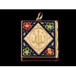 18kt geelgouden koran hanger, gedecoreerd met emaille - afmeting 23 mm