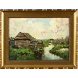 Wouter van Smorenburg (1878-1918), houten schuurtje in polderlandschap, olieverf op paneel,