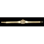 14kt geelgouden dames polshorloge, Tusal - afmeting 26 x 26 mm, lengte 15,5 cm