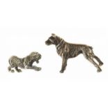 Twee 1e gehalte zilveren miniaturen: boxer en leeuw