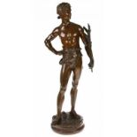 Eugène Marioton (1854-1933), gepatineerd bronzen beeld van een jonge man met palmtak, gesigneerd -H.