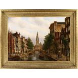 Oene Romkes de Jongh (1812-1896), gezicht op de Zuiderkerk vanaf de Groenburgwal, olieverf op