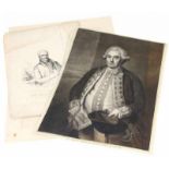 Sepiatekening naar een 18e eeuwse gravure, voorstellende Admiraal Robert Harland (1715-1784),