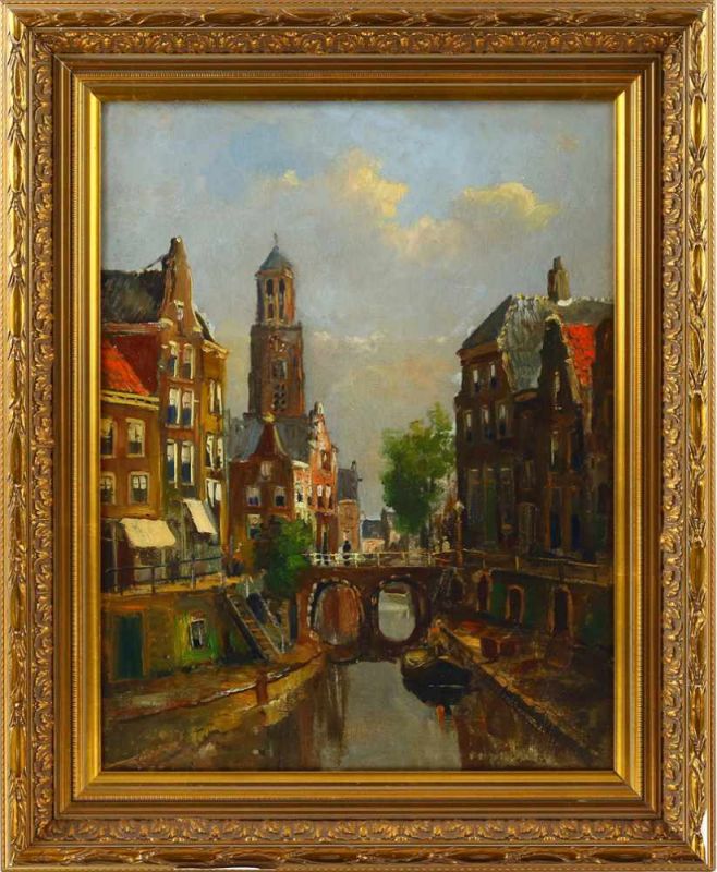 Jos Dijkman (1947), Utrechts stadsgezicht, olieverf op doek -48 x 37 cm-