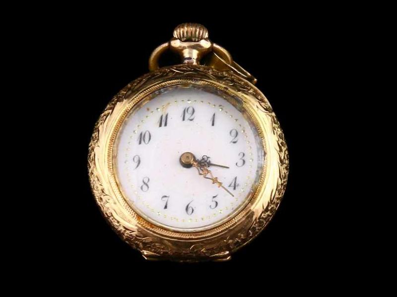 14kt geelgouden dames vestzakhorloge - diameter 30 mm