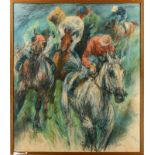 Piet Klaasse (1918-2001), paardenrace te Duindigt, litho, gesigneerd - 70 x 90 cm -