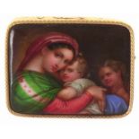 18kt geelgouden broche gezet met een emaille plaque met een afbeelding van Rafael's 'Madonna della