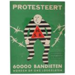 Naoorlogs, protest-affiche tegen de vrijlating van 60000 NSB-gevangenen, uitgegeven door 'De