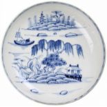 Chinees porseleinen bordje met blauw-wit landschapsdecor, ca. 1800 -20,5 cm, haarlijn-