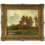 Pieter de Regt (1877-1960), landschap met molen, olieverf op doek, gesigneerd -beschadigd-36 x 45
