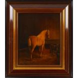 Klaas van Vliet (1841-1917), stalinterieur met paard en ezel, olieverf op paneel - 38 x 32 cm -