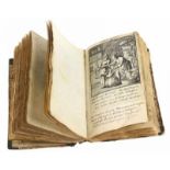 Boek: 'Menschelyke Beezigheeden met circa 100 gravures, 1695 - slechte staat -