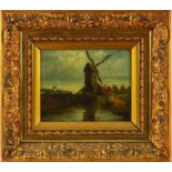 Hollandse School: molen in landschap, 19e eeuw -18,5 x 23,5 cm.-