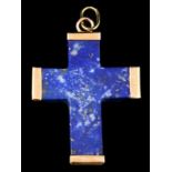 Lapis Lazuli kruishanger met 14kt roségouden einden en oog - afmeting 37 x 30 mm -