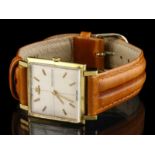 18kt geelgouden vintage heren polshorloge, Jaeger LeCoultre, circa 1960, aan onedele band - 27 x