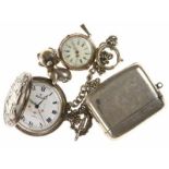 Santus herenzakhorloge met decor van paarden op het deksel, -loopt- Santus, damesremontoir -