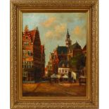 Jos Dijkman (1947) Amsterdams stadsgezicht, olieverf op doek, gesigneerd r.o. -48 x 37 cm-