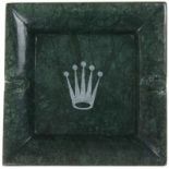 Groen marmeren asbak met logo van Rolex - afmeting 18.3 x 18.3 cm