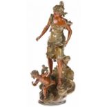 Gebronsd composiet sculptuur: 'Aurore', naar Rousseau, 19e eeuw - H. 38 cm -