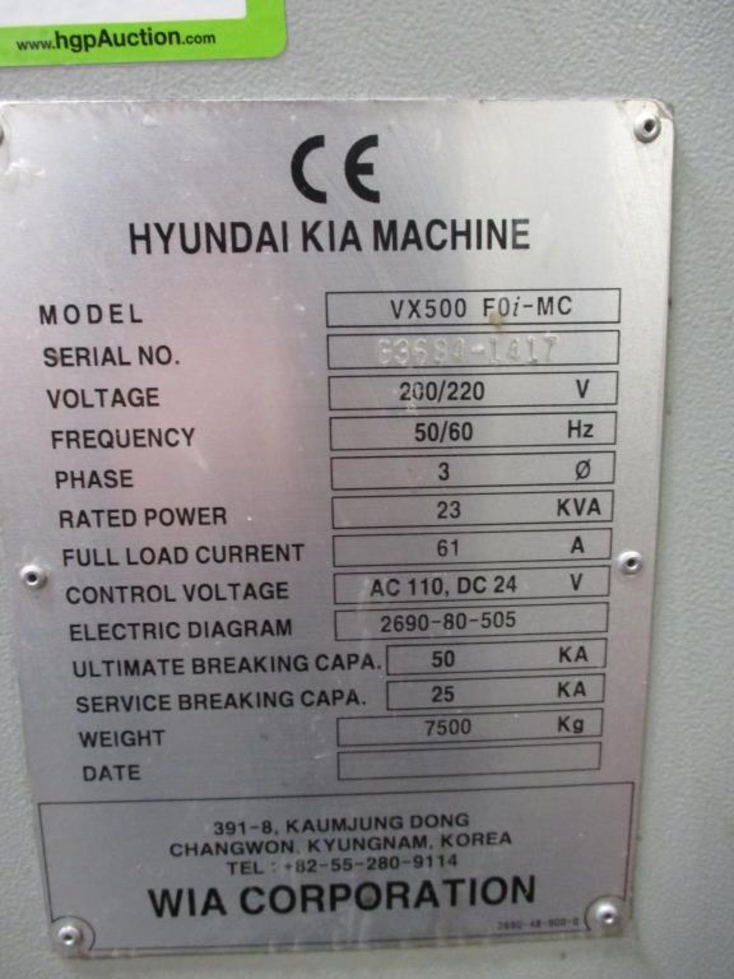 Hyundai-Kia Machine VX500 Vertical CNC Machining - Image 12 of 13