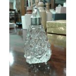 CUT GLASS AND SILVER RIMMED PERFUME BOTTLE