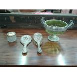 VICTORIAN GREEN GLASS AND PLATED BOWL