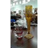 HEAVY BOHEMIAN PAINTED AND GILDED AMBER GLASS VASE