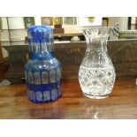 VICTORIAN BLUE AND CLEAR CUT GLASS DECANTER